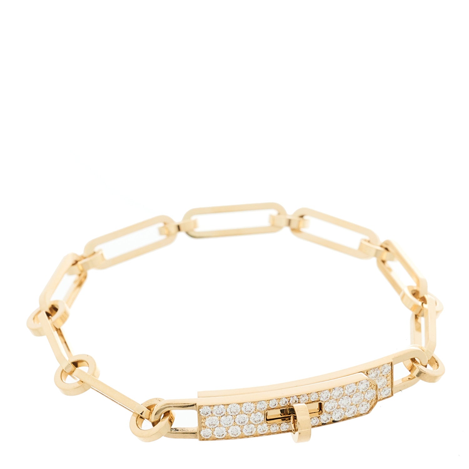 Hermes 18K Yellow Gold Diamond Pave PM Kelly Chaine Bracelet SH 1 of 4