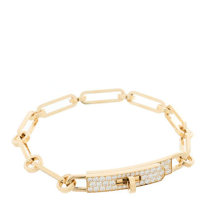 Hermes 18K Yellow Gold Diamond Pave PM Kelly Chaine Bracelet SH 1 of 4