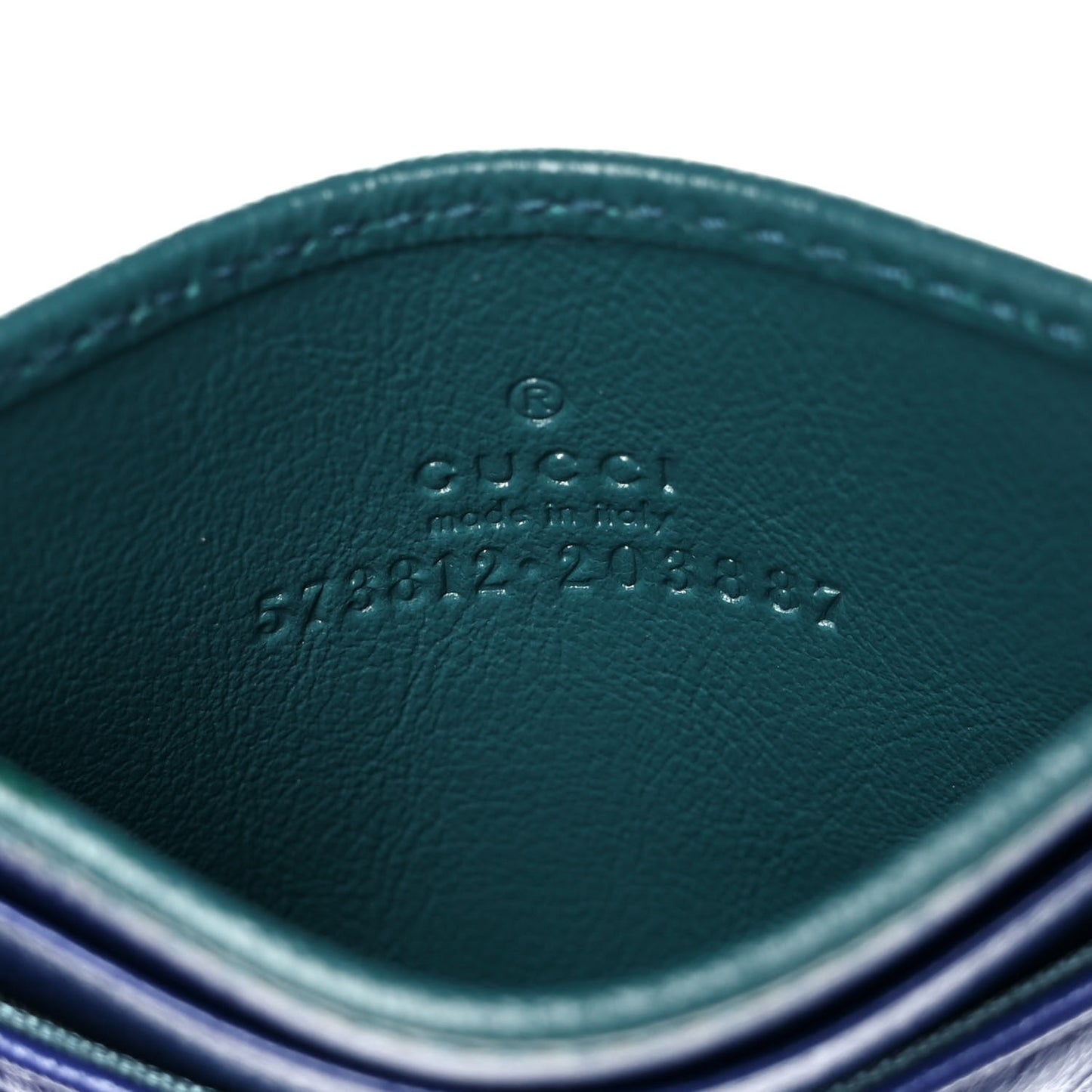 Azalea Calfskin Matelasse Diagonal Enamel Torchon GG Marmont Card Holder Imperial Blue Pavone