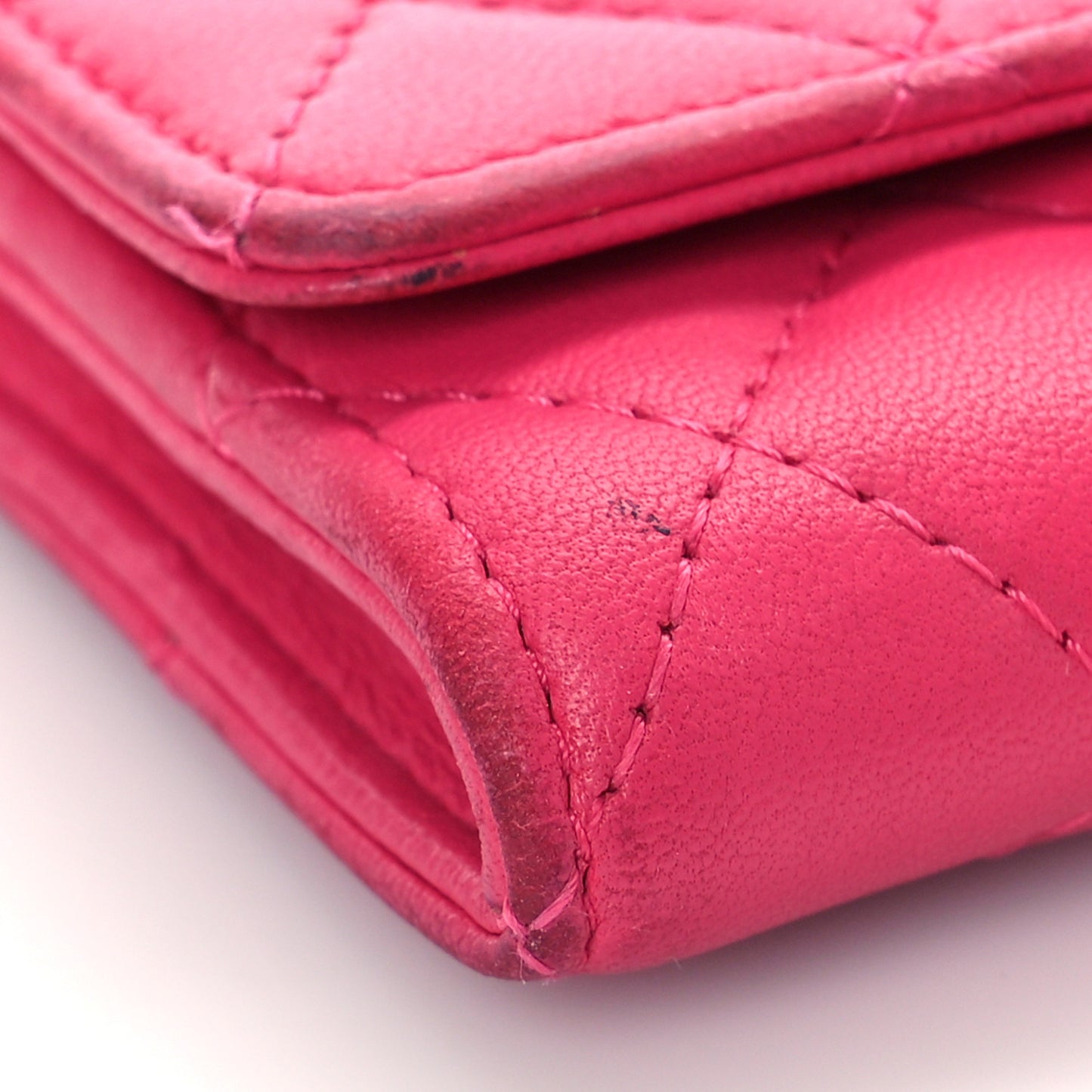 Lambskin Quilted Flap Card Holder Dark Pink