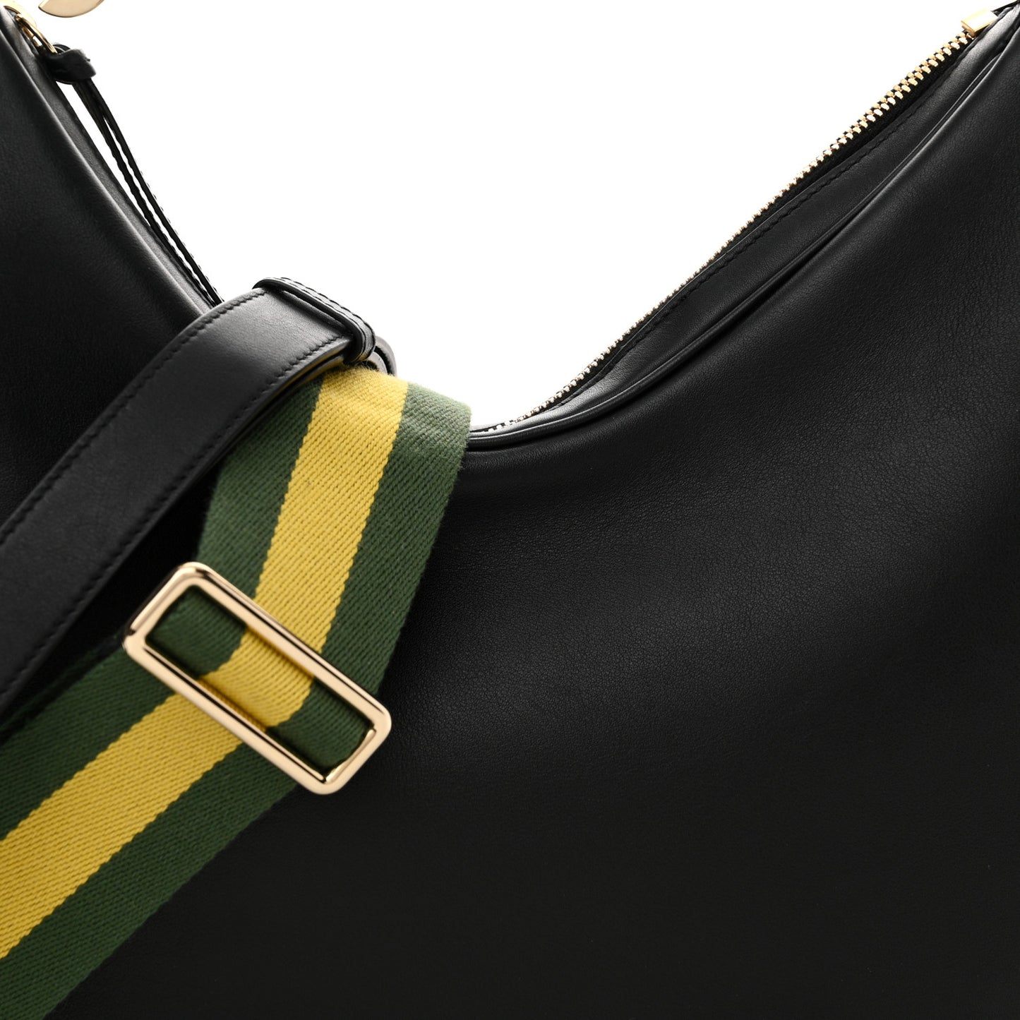 Aria Calfskin Web Large Attache Shoulder Bag Black