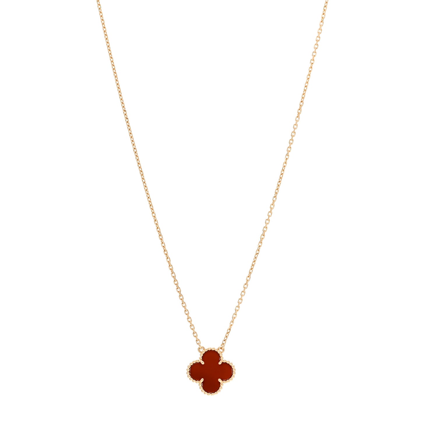 18K Yellow Gold Carnelian Vintage Alhambra Pendant Necklace
