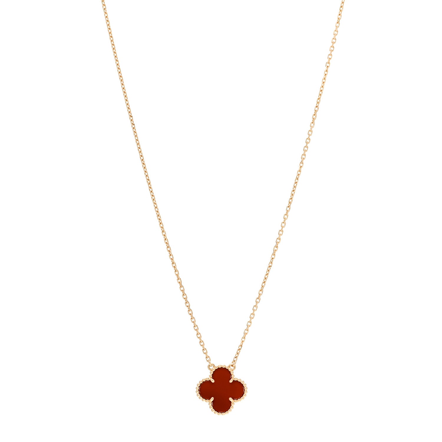 Van Cleef & Arpels 18K Yellow Gold Carnelian Vintage Alhambra Pendant Necklace 1 of 7