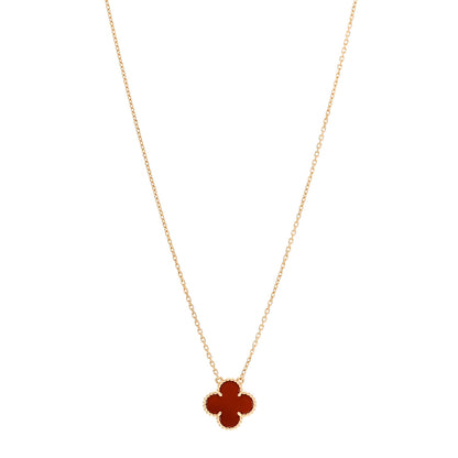 Van Cleef & Arpels 18K Yellow Gold Carnelian Vintage Alhambra Pendant Necklace 1 of 7