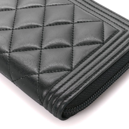 Chanel Lambskin Quilted Boy Long Zip Around Wallet Black 11 of 11