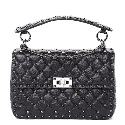 Valentino Garavani Craquele Nappa Medium Rockstud Spike Shoulder Bag Black 1 of 10