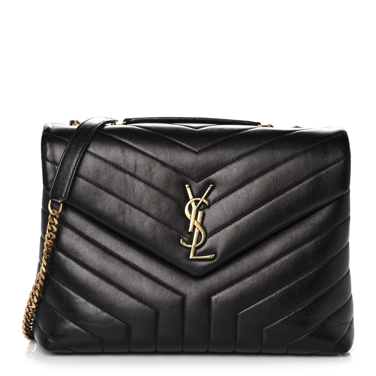 Calfskin Y Quilted Monogram Medium Loulou Chain Satchel Black