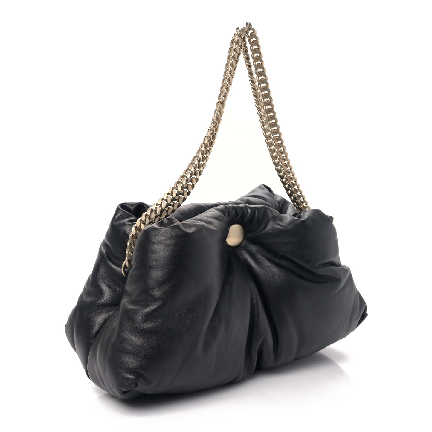Lambskin Puffy Tobo Chain Shoulder Bag Black