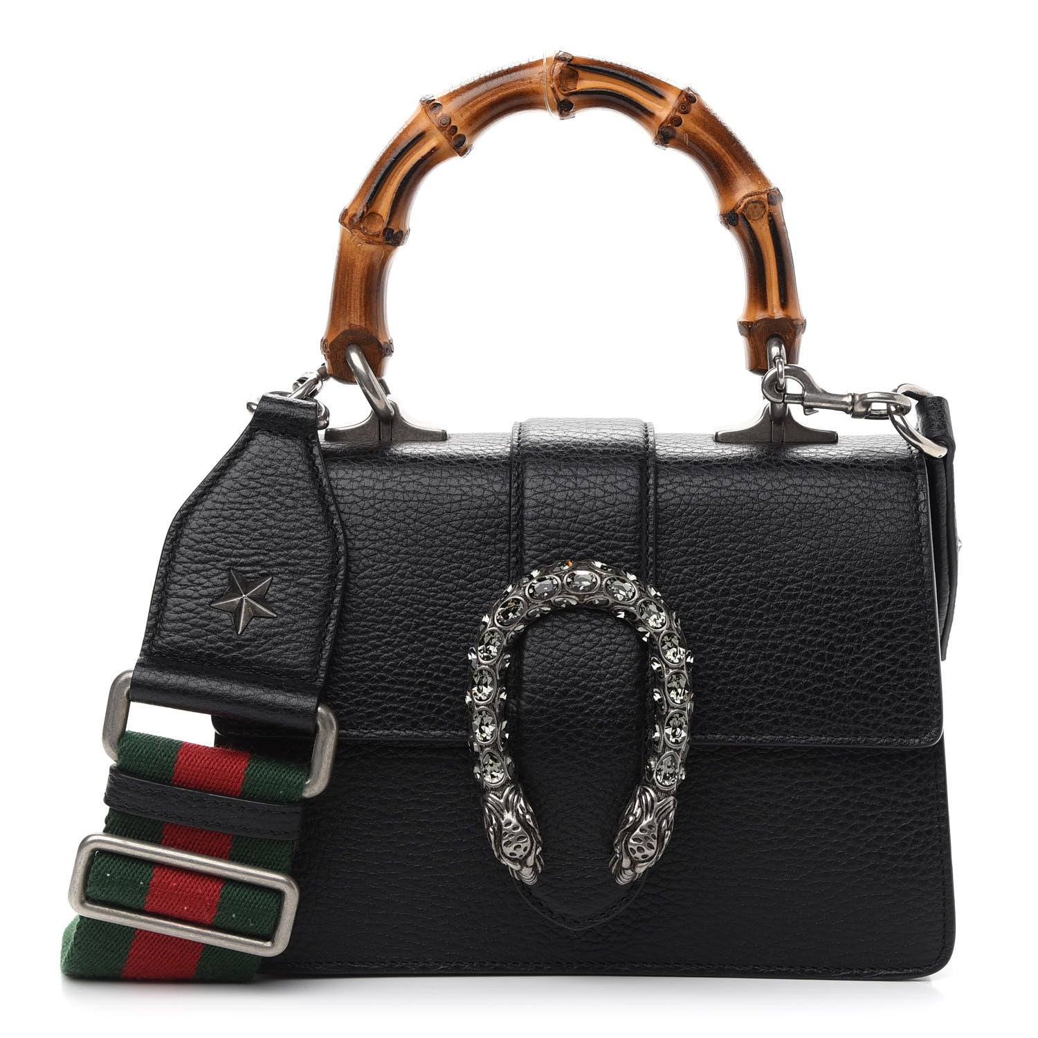 Gucci Dollar Calfskin Crystal Web Mini Dionysus Bamboo Top Handle Bag Black Black Diamond 1 of 9