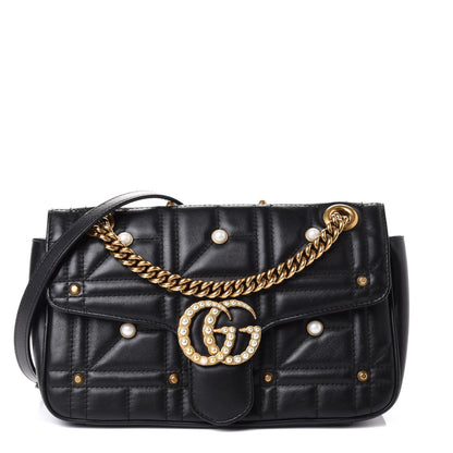 Gucci Calfskin Matelasse Studded Small Pearly GG Marmont Shoulder Bag Black 1 of 4