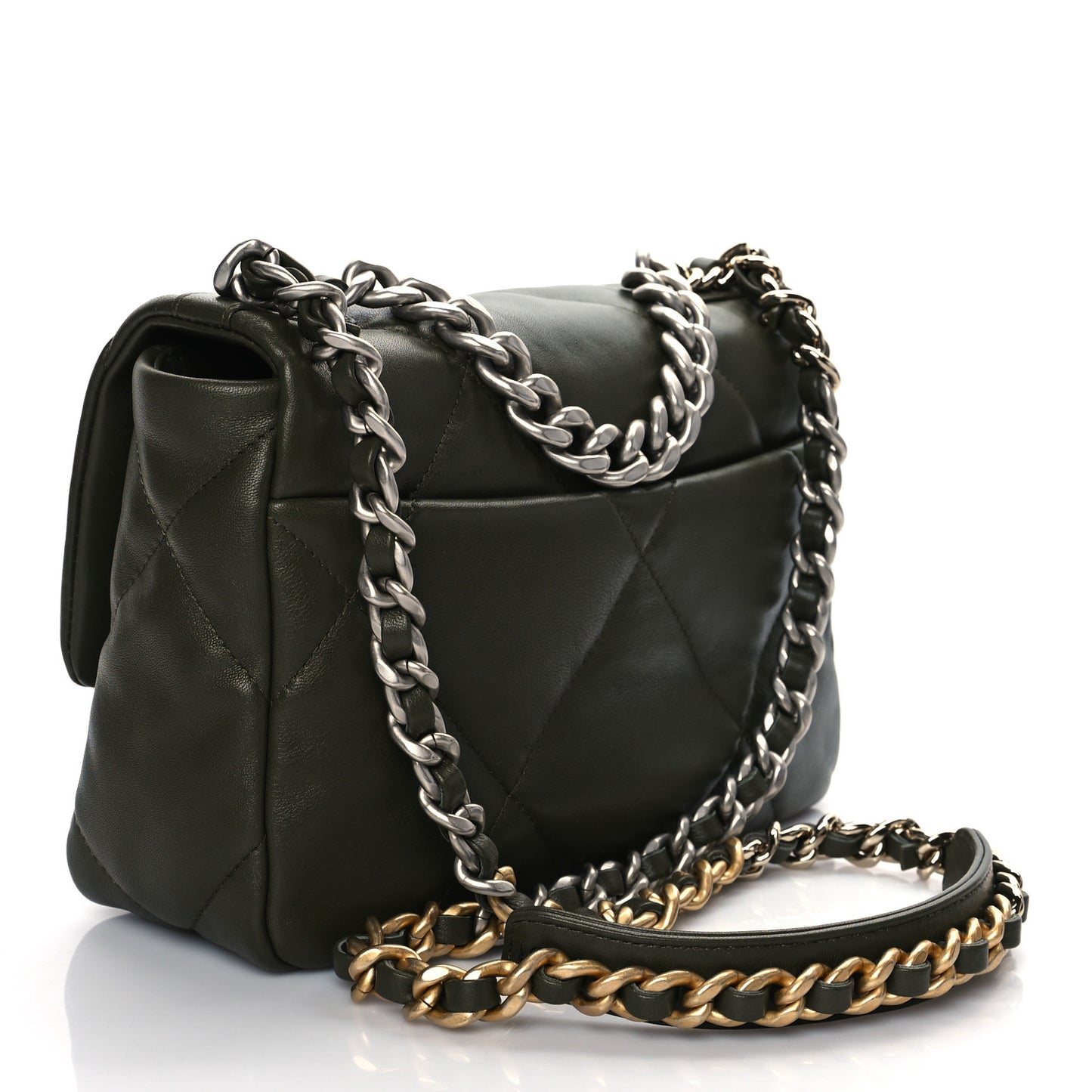 Lambskin Quilted Medium Chanel 19 Flap Khaki