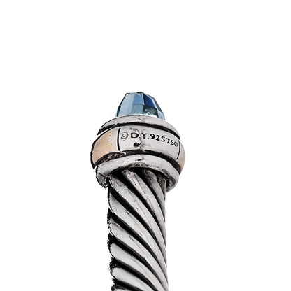 David Yurman Sterling Silver 18K Yellow Gold Blue Topaz 4mm Cable Classics Bracelet 3 of 4