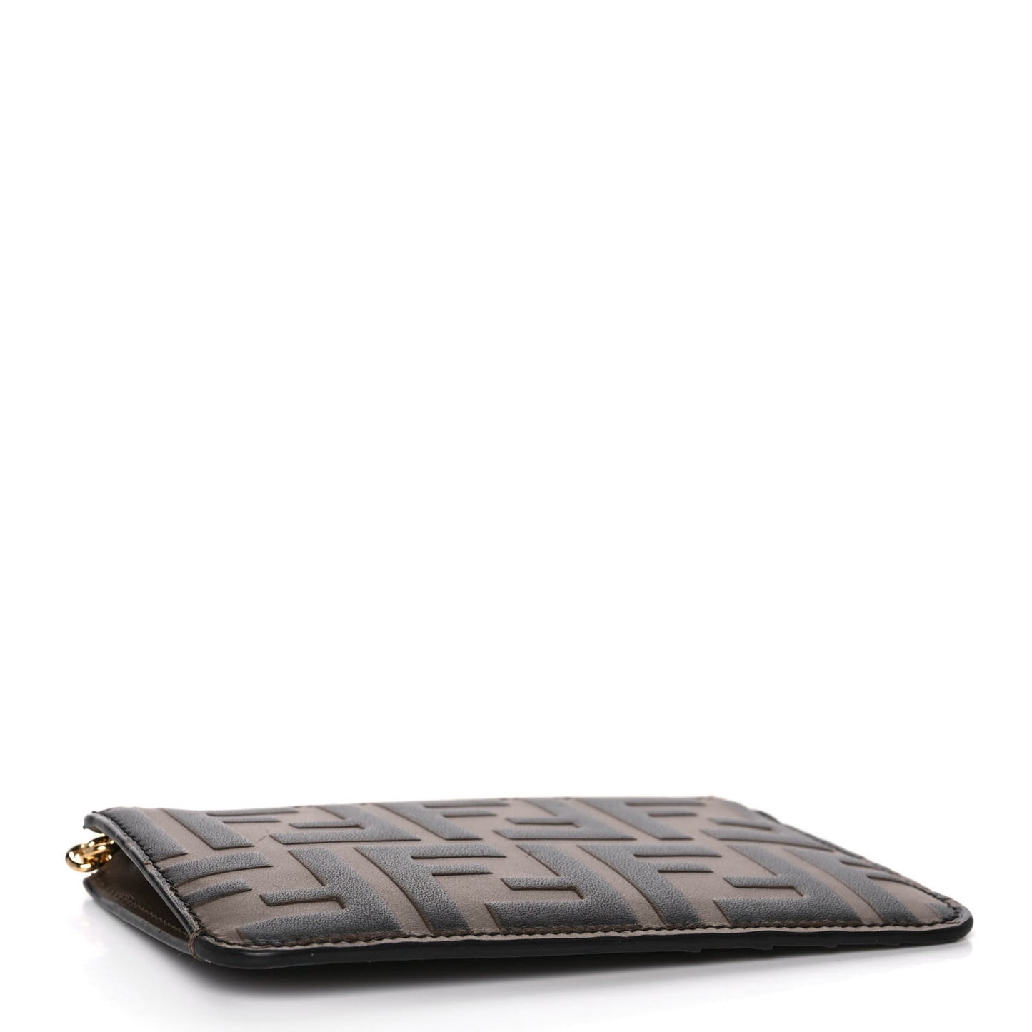 Vitello Soft F is Fendi Bi-Color FF 1974 Embossed Key Case Pouch Maya Black