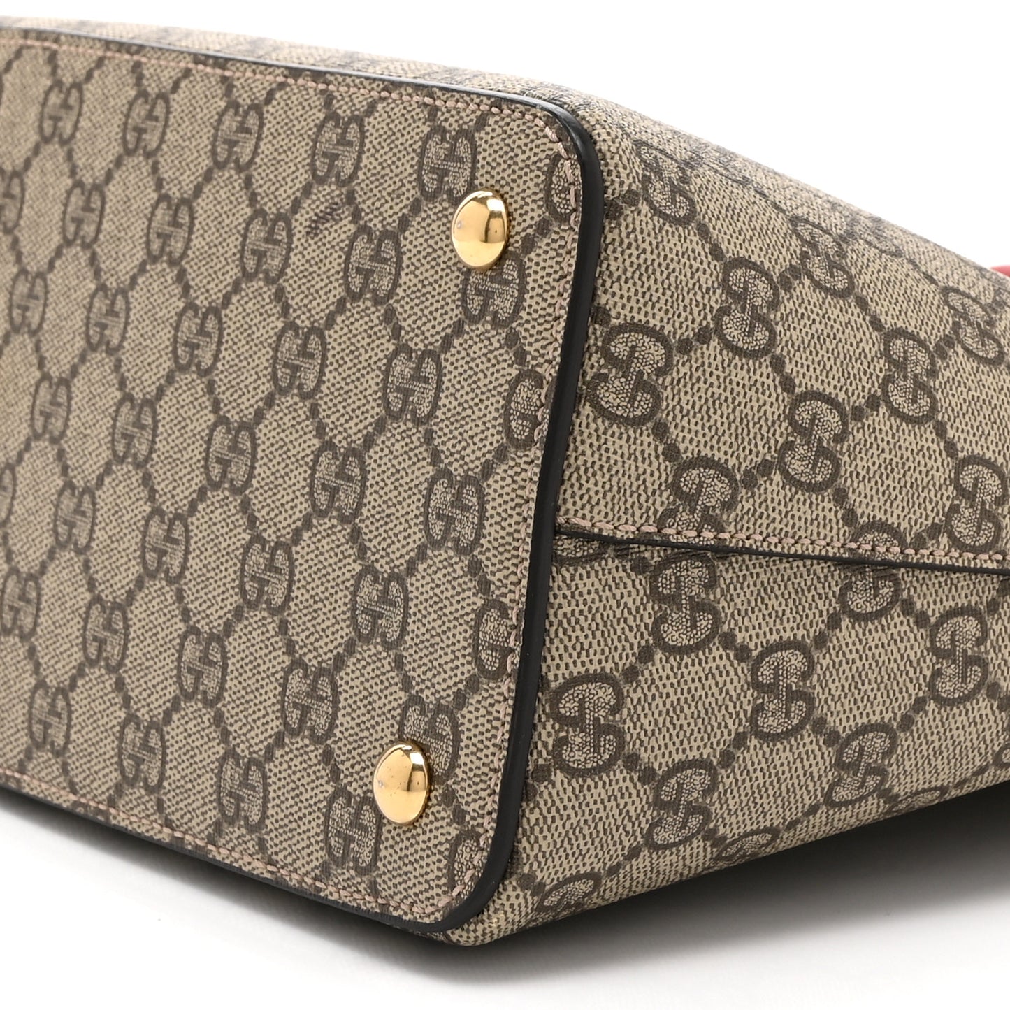 GG Supreme Monogram Moon Calfskin Small Zip Top Tote Beige Ebony Hibiscus Red New Rosette