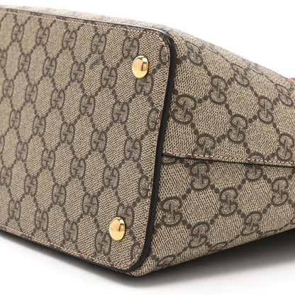 Gucci GG Supreme Monogram Moon Calfskin Small Zip Top Tote Beige Ebony Hibiscus Red New Rosette 11 of 11