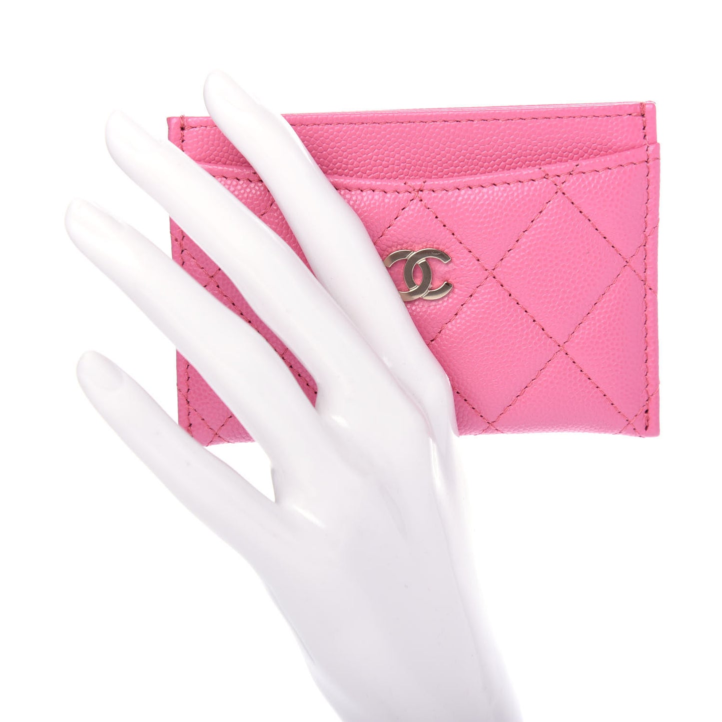 Caviar Quilted Card Holder Pink