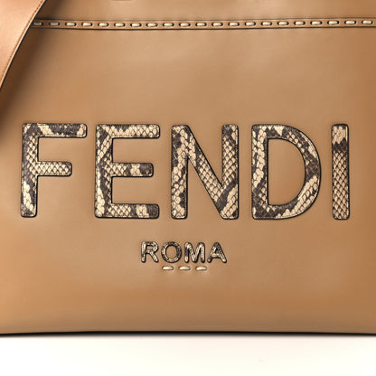 Fendi Vitello King Plexiglass Elaphe Python Print Logo Medium Fendi Sunshine Shopper Tote Miele Scuro Makeup 7 of 9