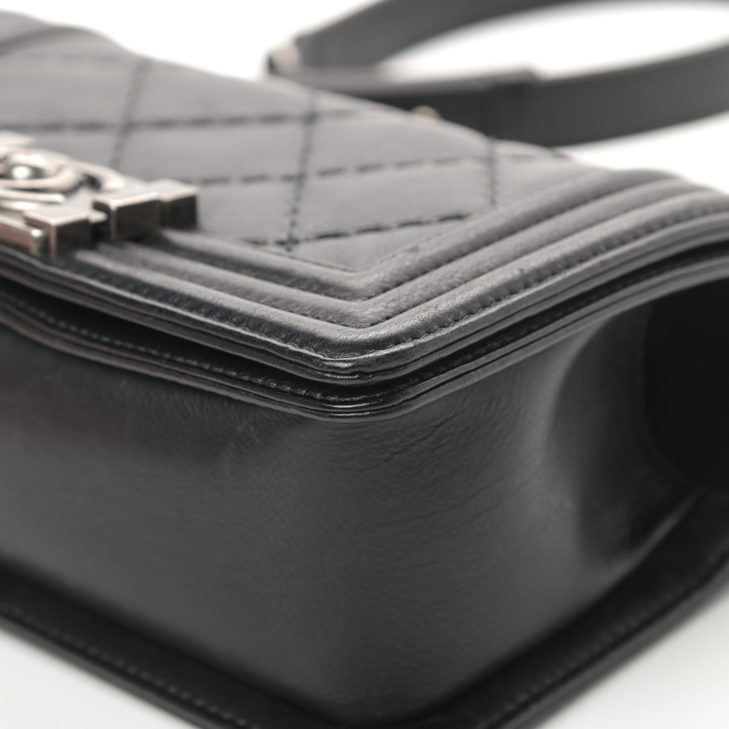 Calfskin Double Stitch Small Boy Flap Black