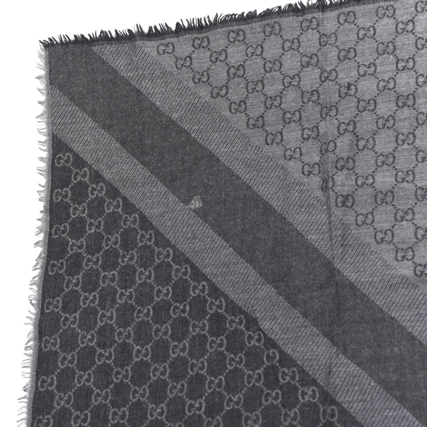 Wool Silk Monogram GGWeb Fringe Shawl Black Medium Grey