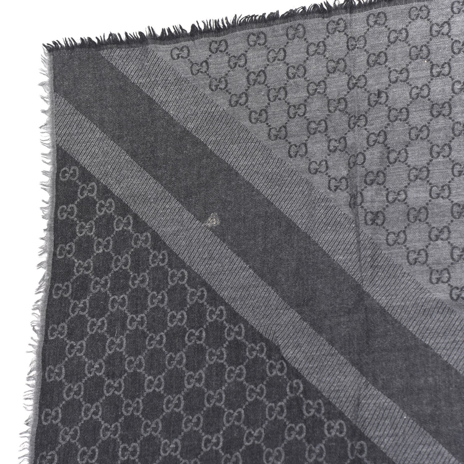 Gucci Wool Silk Monogram GGWeb Fringe Shawl Black Medium Grey 2 of 5
