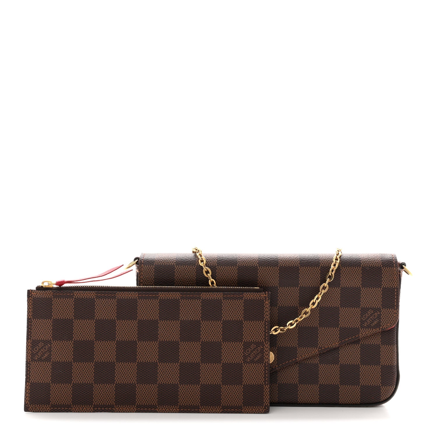 Louis Vuitton Damier Ebene Pochette Felicie Chain Wallet 3 of 12
