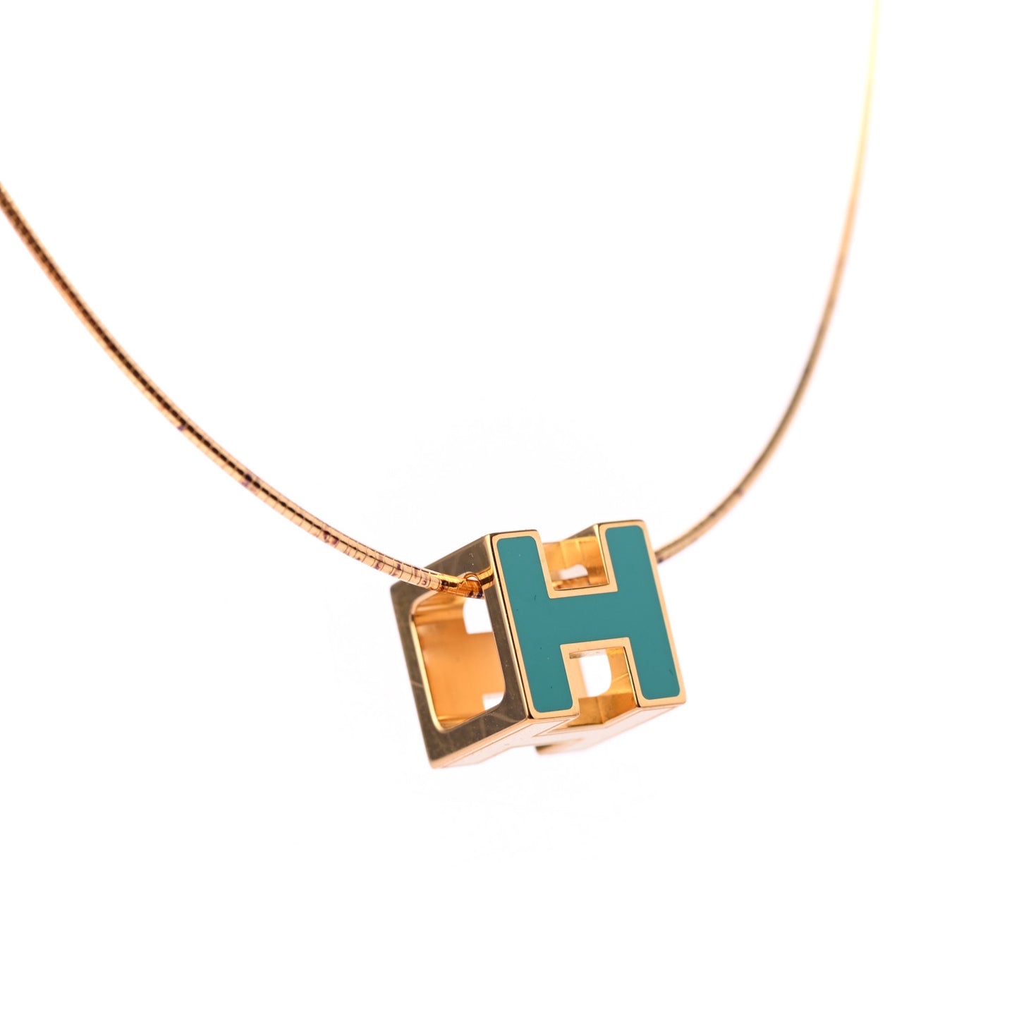 Gold Lacquered Cage d'H Pendant Necklace Turquoise