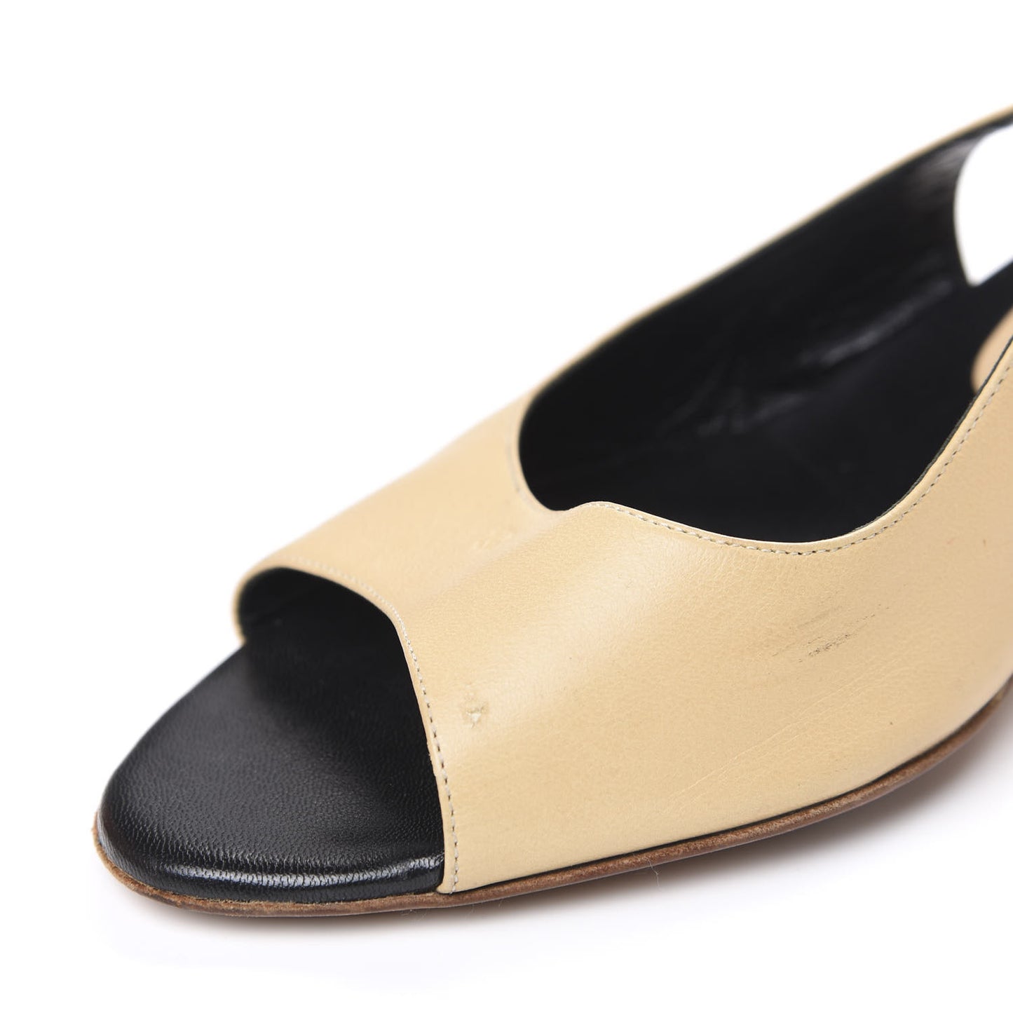 Lambskin Peep Toe Slingback Pumps 39.5 Beige