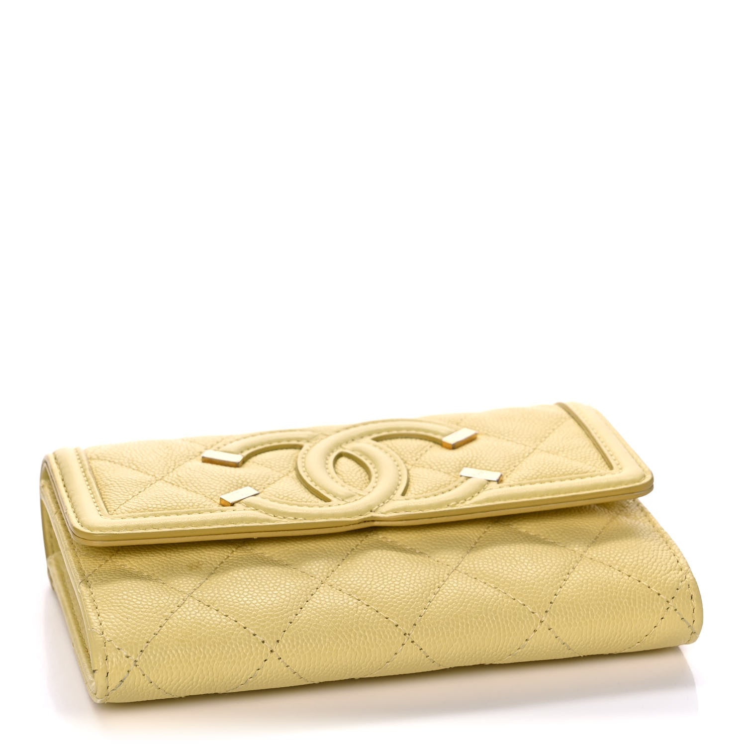 Chanel Caviar Quilted Medium Filigree Flap Wallet Yellow 4 of 14