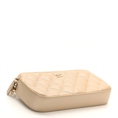 Chanel Iridescent Lambskin Quilted Pearl Clutch With Chain Beige 4 of 14