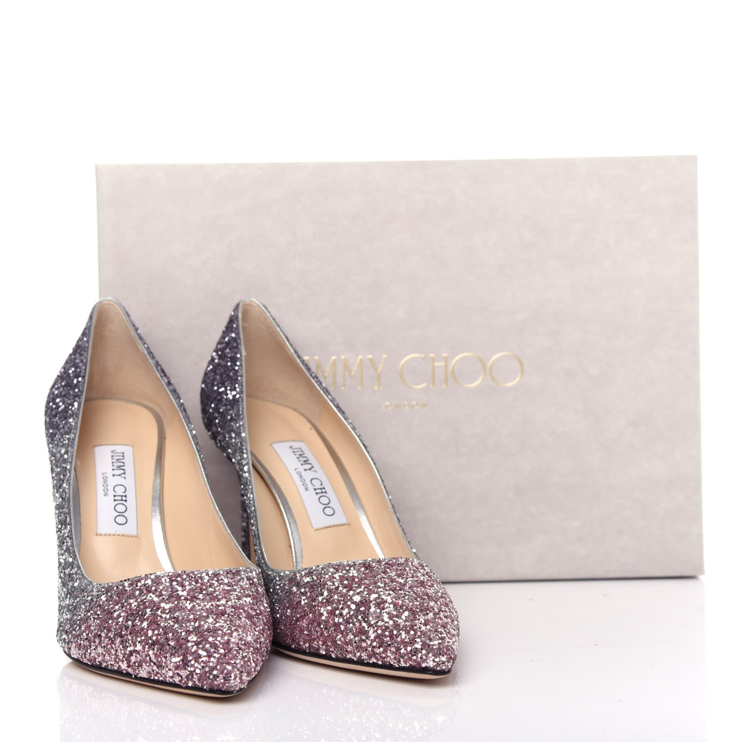 Jimmy Choo Glitter Pointy Toe Romy 85 Pumps 38.5 Ballet Pink Silver Anthracite 10 of 10