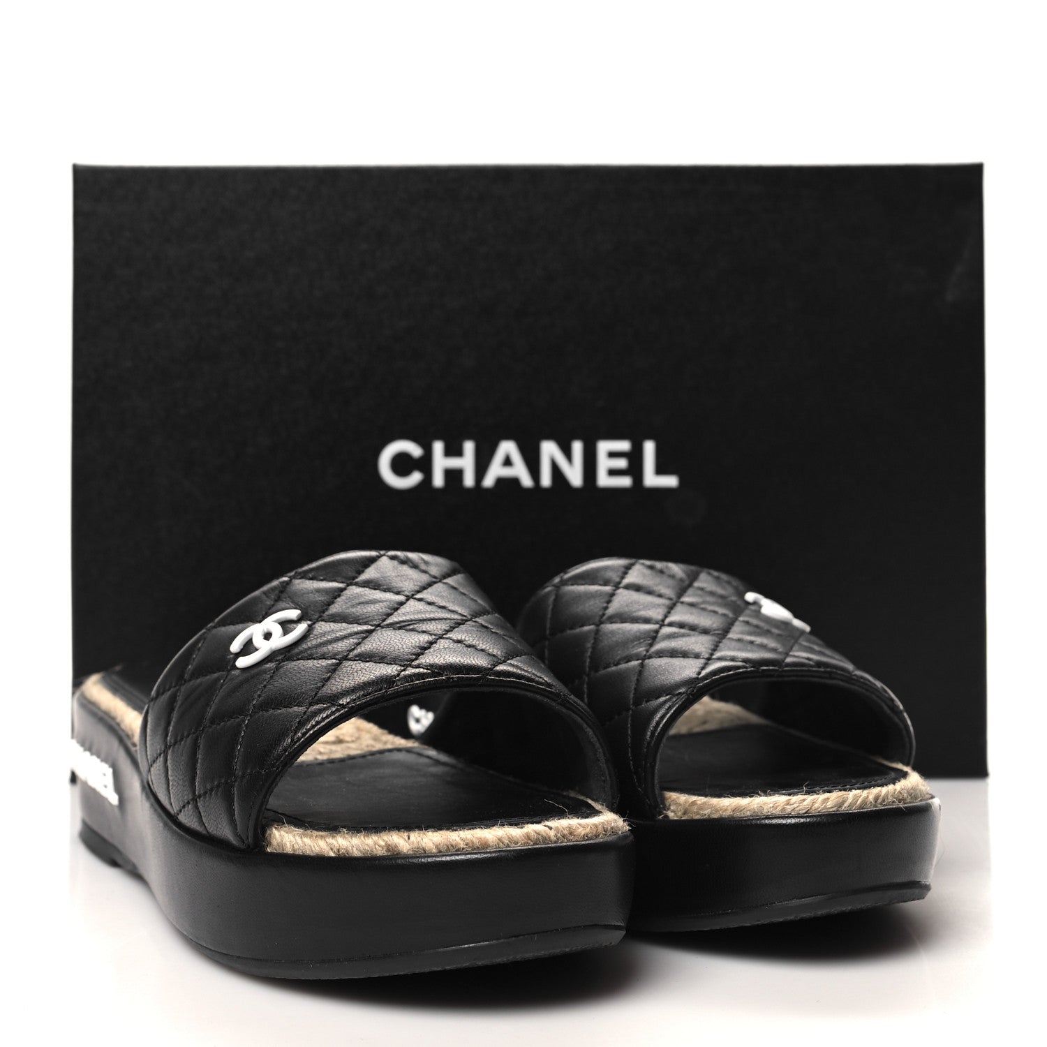 Chanel Lambskin Quilted CC Espadrille Slip On Sandals 36 Black 9 of 9