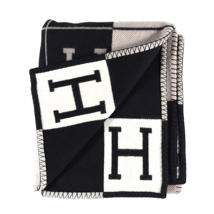 Hermes Wool Cashmere Avalon III Blanket Ecru Black 2 of 3