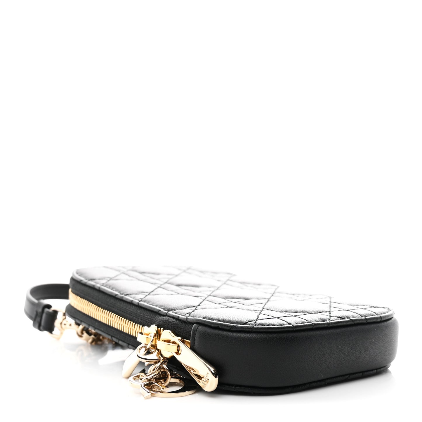 Lambskin Cannage Lady Dior Phone Holder Black