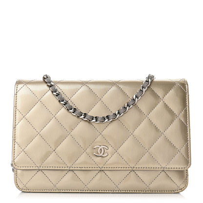 Chanel Striated Patent Quilted Wallet On Chain WOC Beige 1 of 9