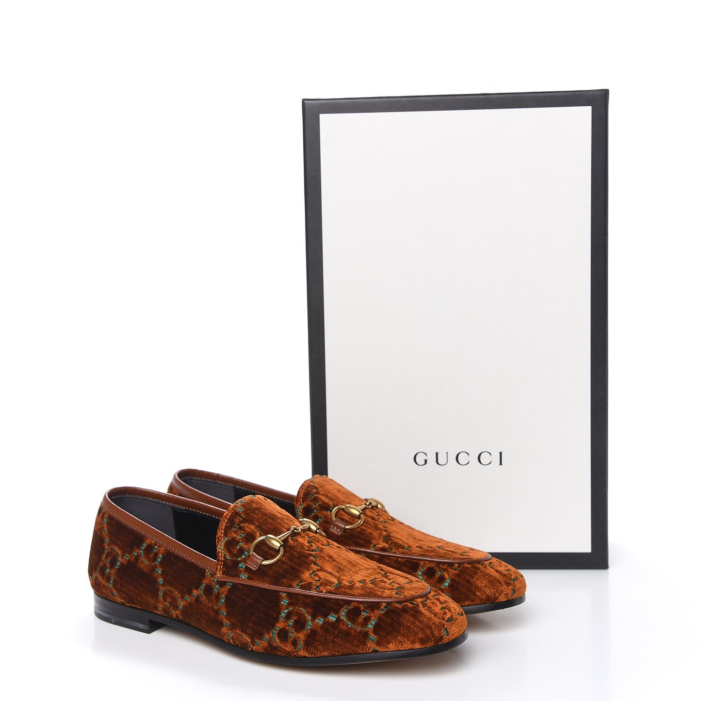 Velvet GG Monogram Horsebit Womens Jordaan Loafers 37 Cognac Green