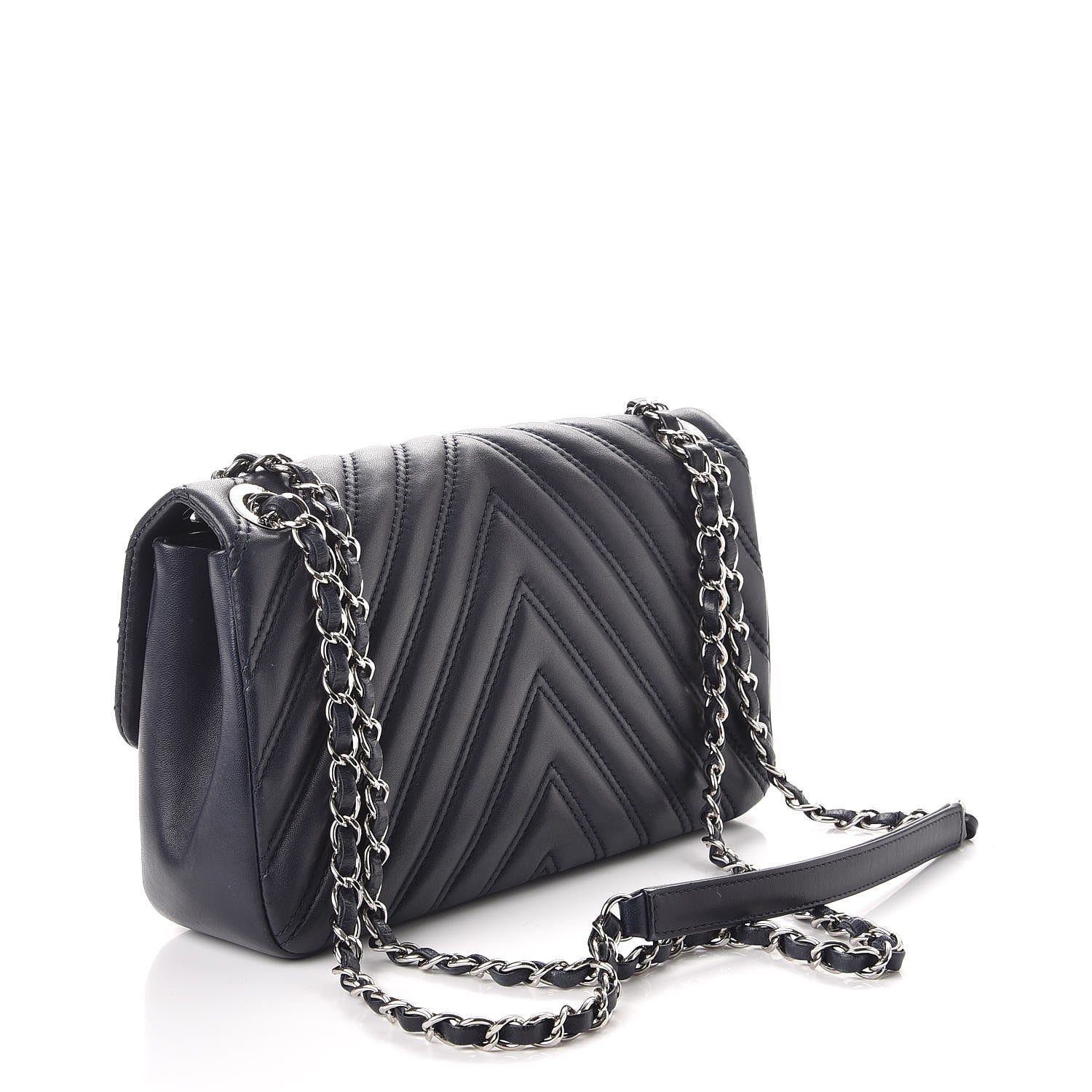 Chanel Lambskin Chevron Double Stitch Medium Single Flap Navy 3 of 10