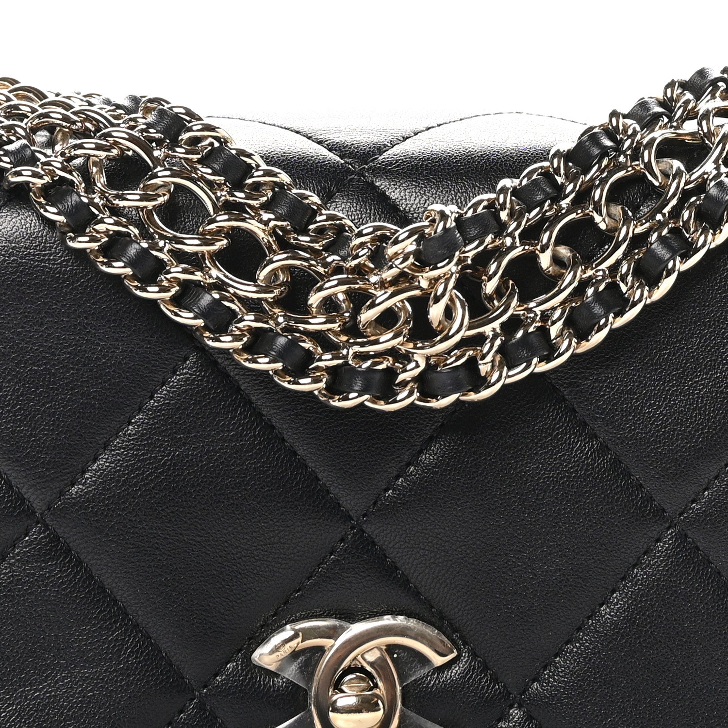 Chanel Lambskin Quilted Mini Chain Rows Flap Black 8 of 11