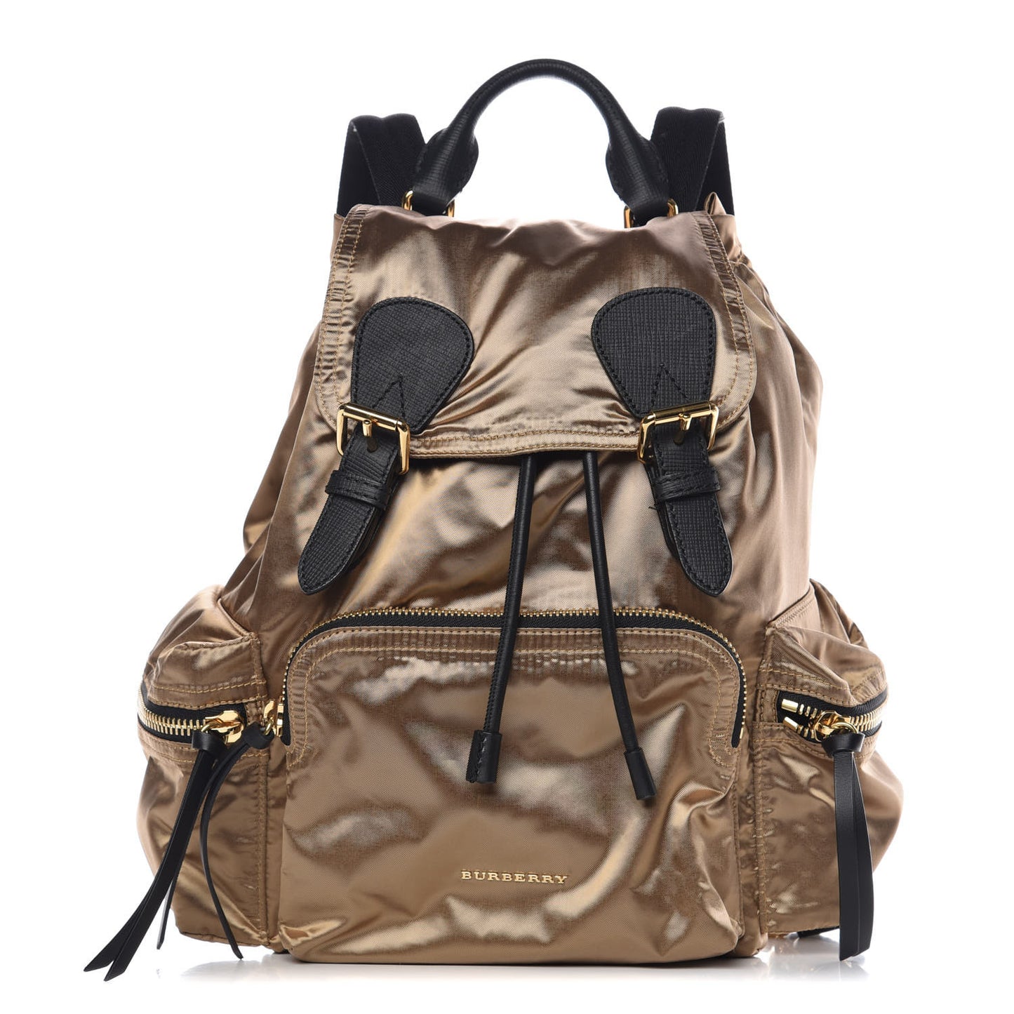 Metallic Satin Nylon Medium Rucksack Backpack Gold