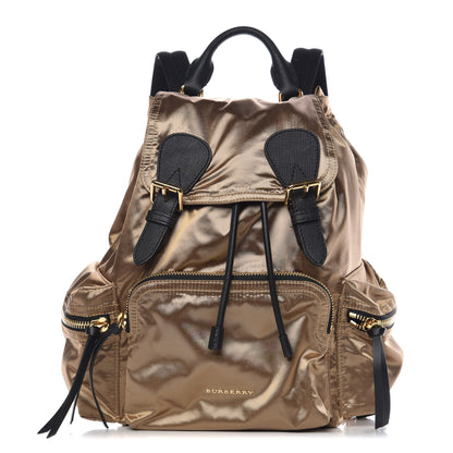 Burberry Metallic Satin Nylon Medium Rucksack Backpack Gold 1 of 7