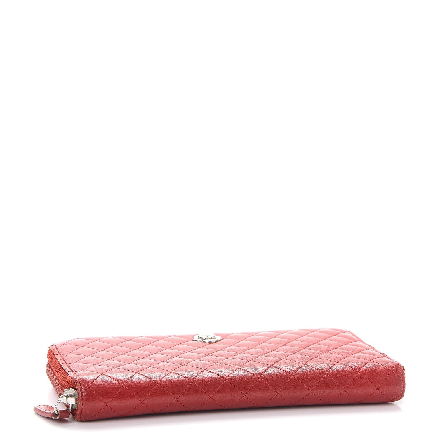 Chanel Lambskin Quilted Camellia Zip Around Large Gusset Wallet Red 4 of 12