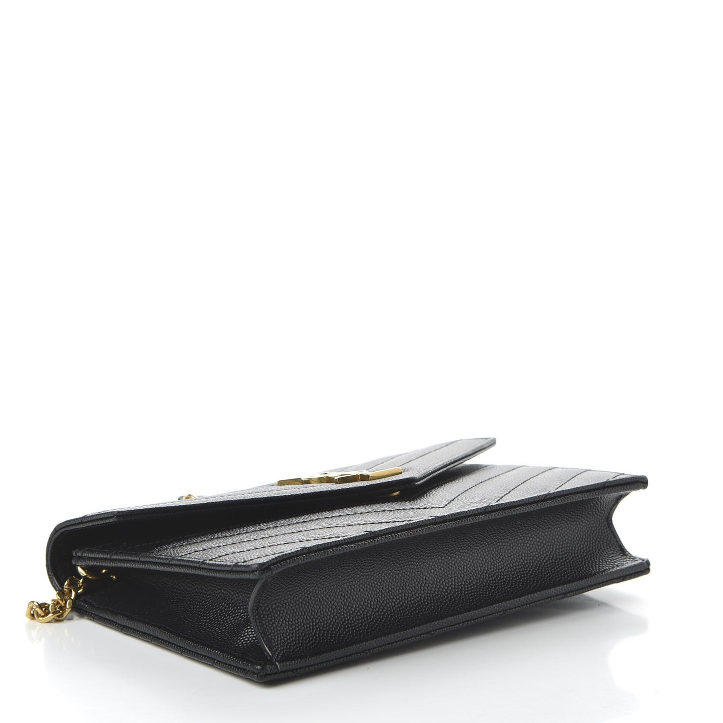Grain De Poudre Matelasse Chevron Monogram Envelope Chain Wallet Black