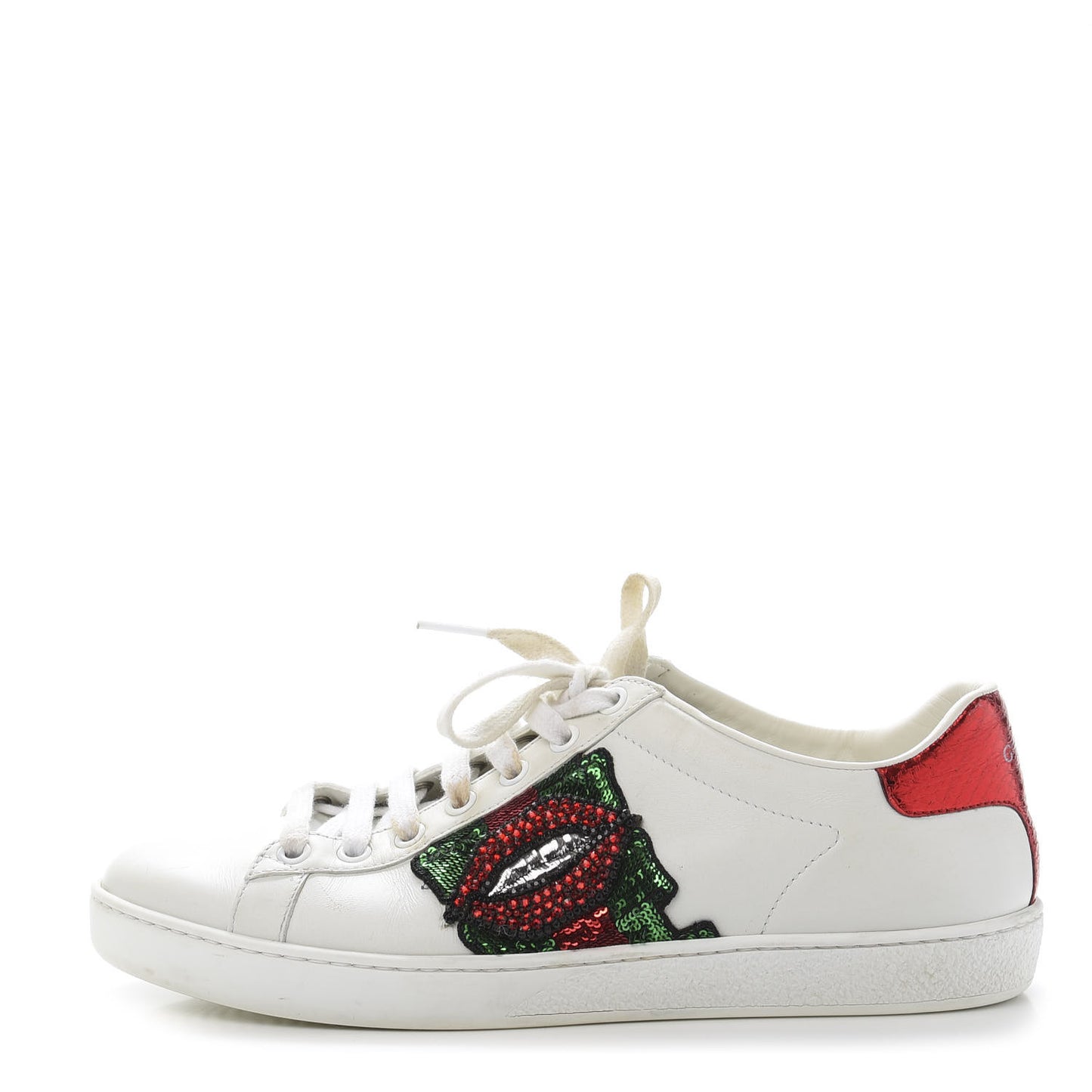 Calfskin Web Crystal Womens Mouth Ace Sneakers 38 White