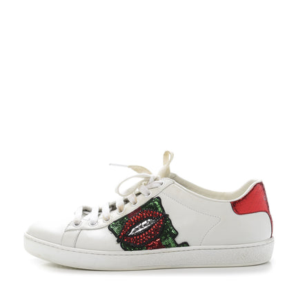 Gucci Calfskin Web Crystal Womens Mouth Ace Sneakers 38 White 1 of 9