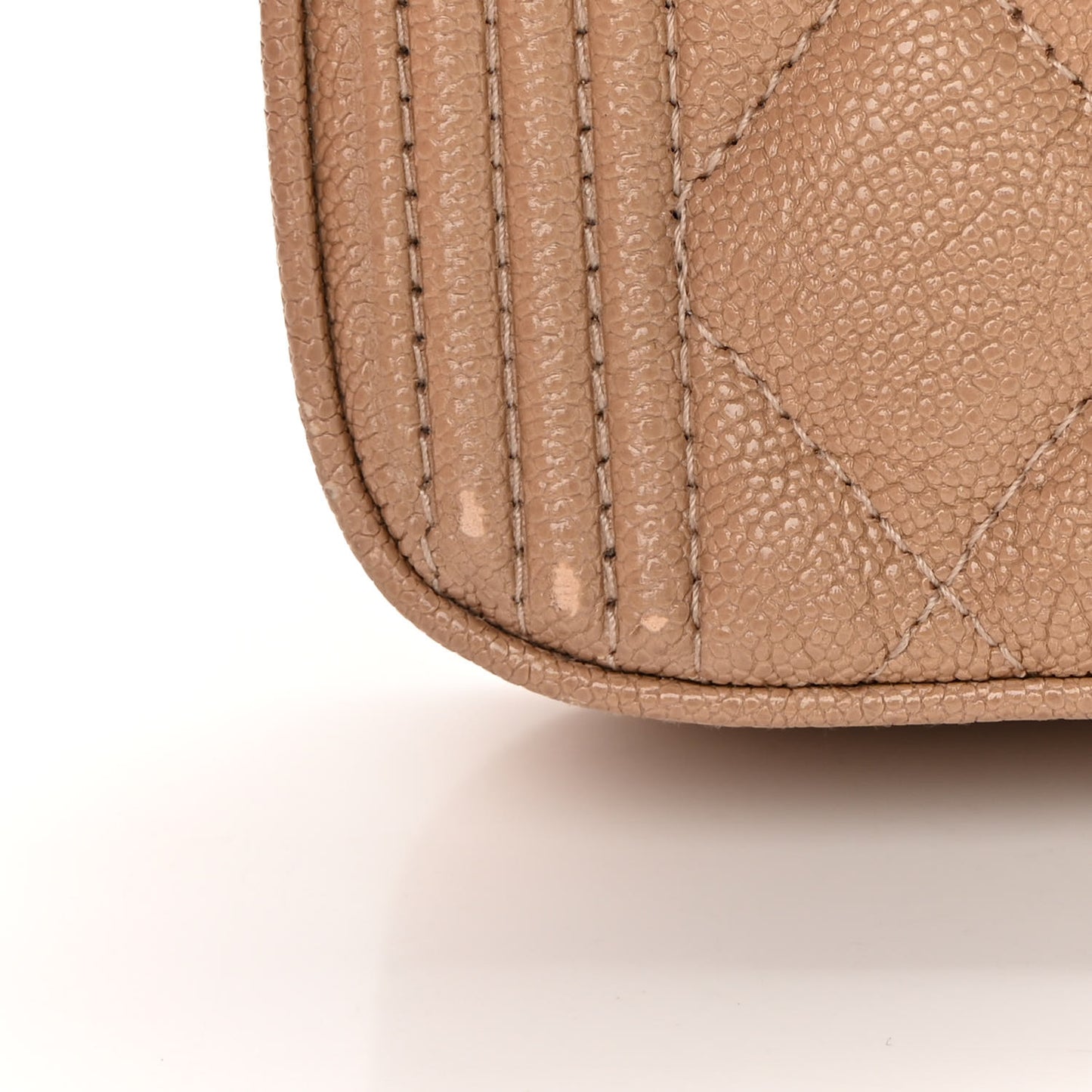 Caviar Quilted Small Boy Clutch With Chain Beige