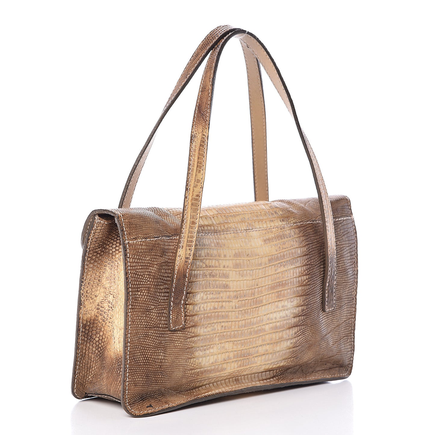 Lizard Calfskin Embossed Top Handle Flap