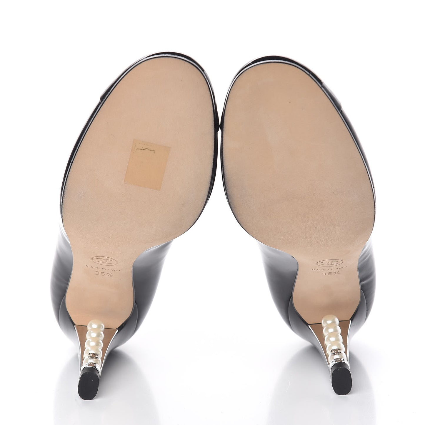 Patent Calfskin Cap Toe CC Pearl Pumps 36.5 Black