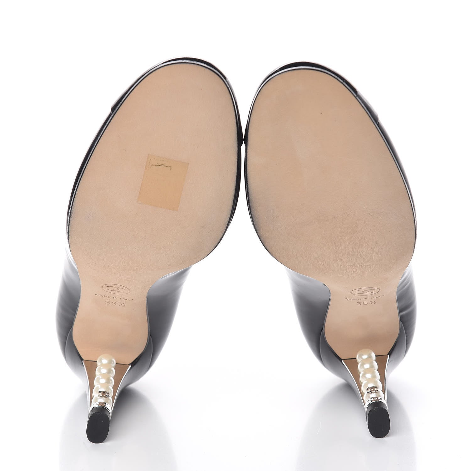 Chanel Patent Calfskin Cap Toe CC Pearl Pumps 36.5 Black 6 of 11