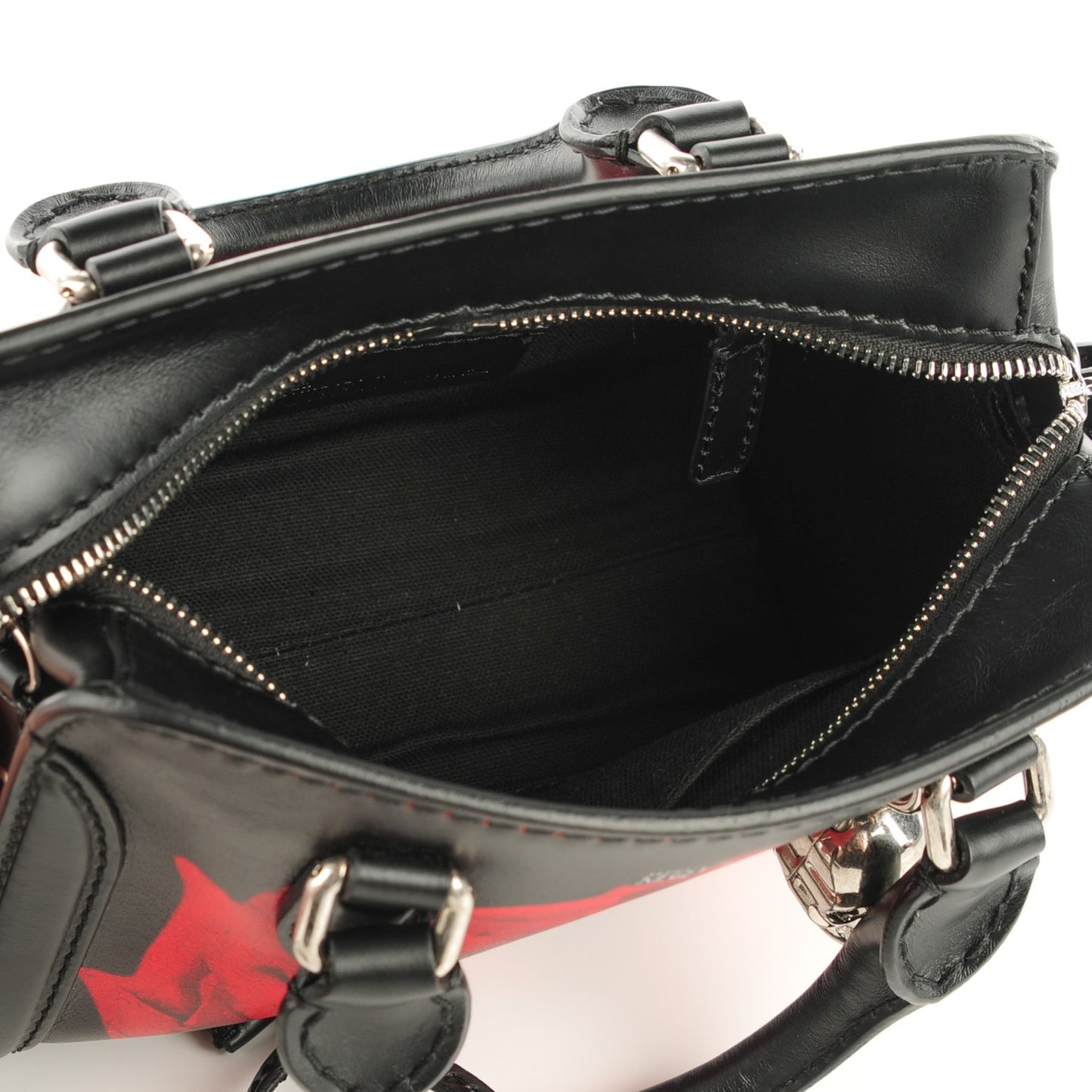 Calfskin Rose Printed Mini Padlock Satchel Black