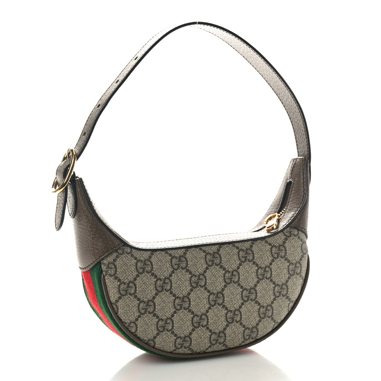 Gucci GG Supreme Monogram Textured Calfskin Web Mini Ophidia Half Moon Hobo Beige Ebony New Acero 2 of 10