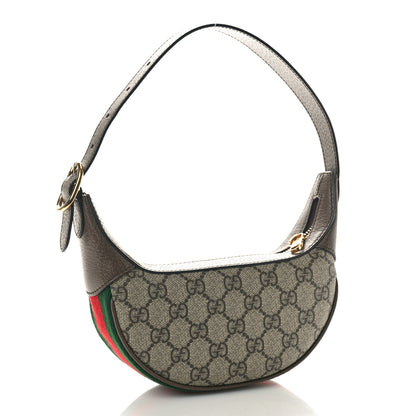 Gucci GG Supreme Monogram Textured Calfskin Web Mini Ophidia Half Moon Hobo Beige Ebony New Acero 2 of 10